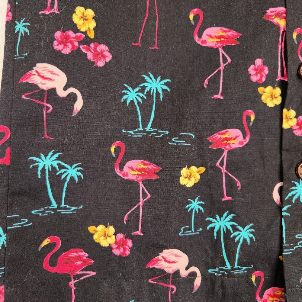 RJC Made in Hawaii Black Tropical Flamingo Button Down Shirt Boys Size 8 - Picture 3 of 8